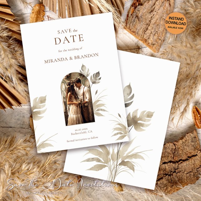 Chic Floral Boho Wedding Photo Save the Date Invitation (Creator Uploaded)