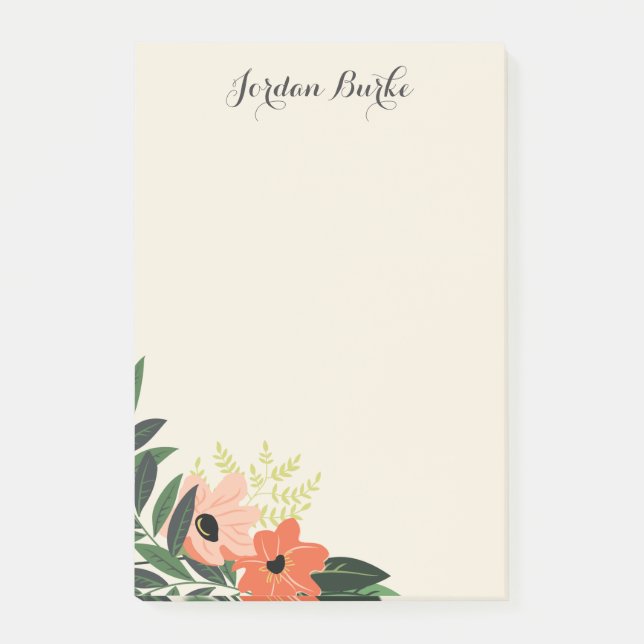 Chic Floral Border Monogram Post-it Notes (Front)