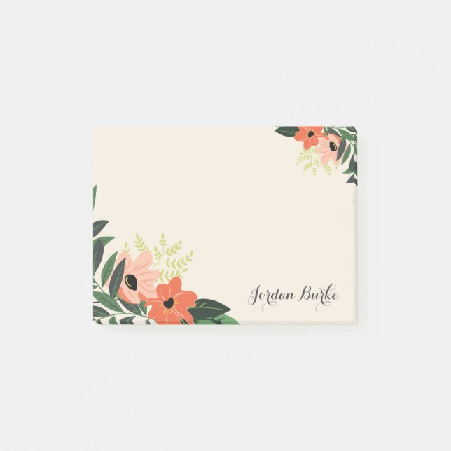Chic Floral Border Monogram Post-it Notes (Front)