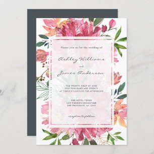 Chic Floral Botanical Boho Pink Peony Wedding Invitation