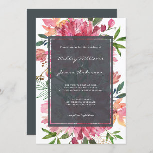 Chic Floral Botanical Boho Pink Peony Wedding Invitation
