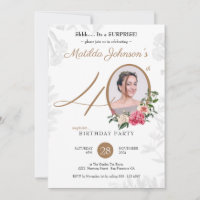 Chic Floral Botanical Photo Surprise 40th Birthday