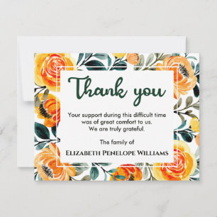 Chic Floral Botanical Watercolor Memorial Funeral Thank You Card