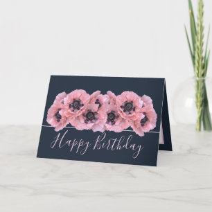 Chic Floral Bouquet Pink Poppy Botanical Birthday Card