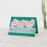 Chic Floral Bouquet Pink Rose Bud Flowers Birthday Card<br><div class="desc">Beautiful clusters of pale pink roses and rose buds against an aqua green colour background. The birthday greeting text uses an attractive script typography font. The flowers cover the front of this card which can be used as a thank you card, a birthday card, or any other card of your...</div>