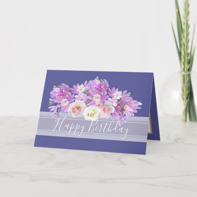 Chic Floral Bouquet Rose & Crocus Flowers Birthday Card (Front)
