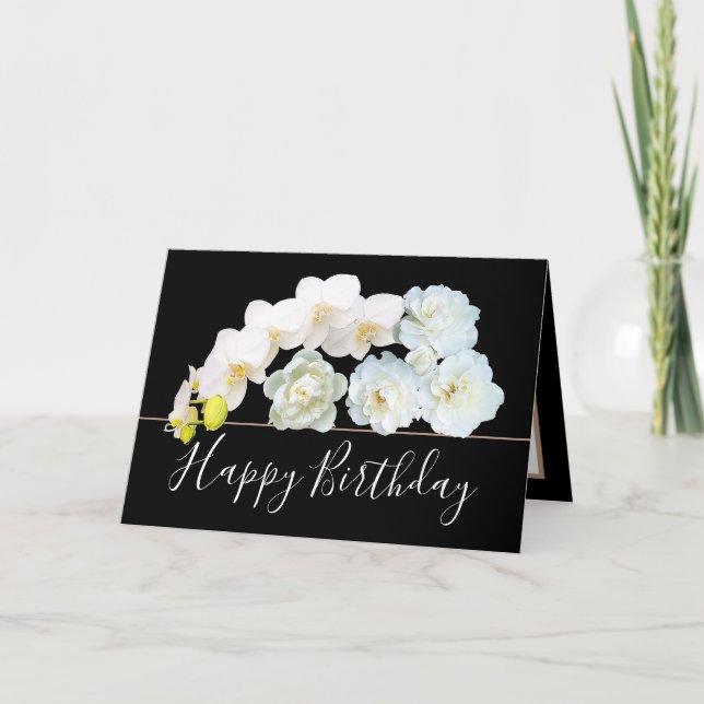 Chic Floral Bouquet Rose & Orchid Flowers Birthday Card (Front)