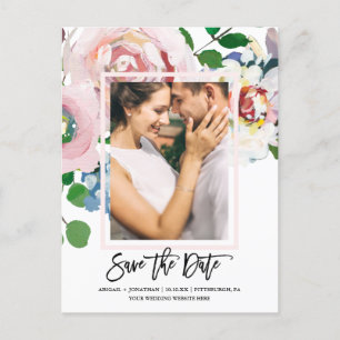 Chic Floral Bouquet with Script Save the Date Invitation Postcard