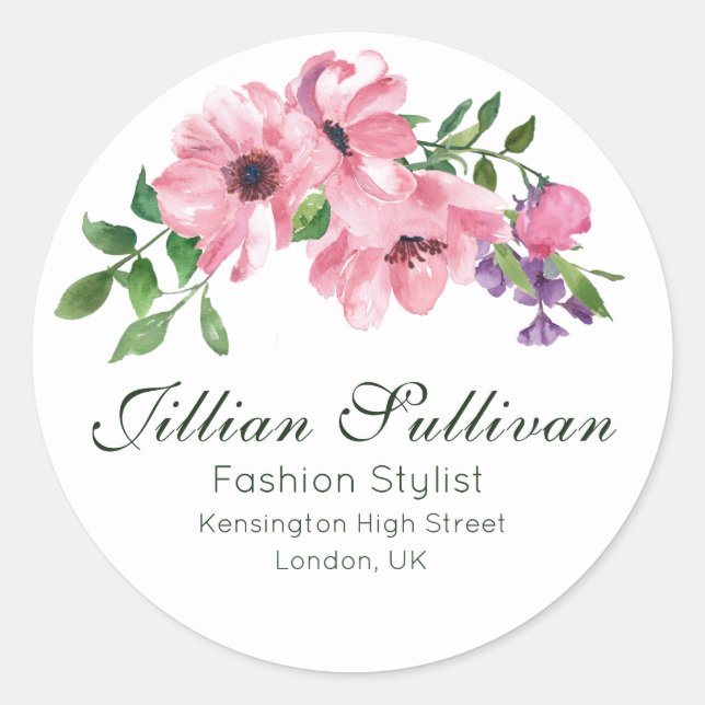 Chic Floral Boutique Business & Marketing Classic Round Sticker (Front)
