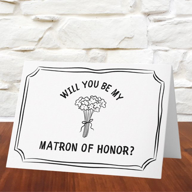 Chic Floral Bow Bouquet Matron of Honour Proposal Card (This minimalist floral matron of honor proposal card offers a chic way to ask your bestie..)