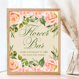 Chic Floral Bridal Shower Flower Bar Sign