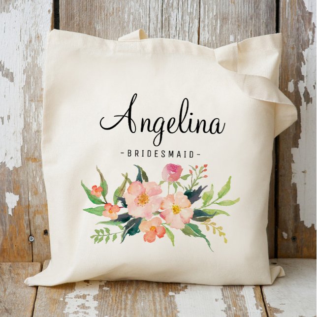 Chic Floral Bridesmaid Personalised-3 Tote Bag (Creator Uploaded)