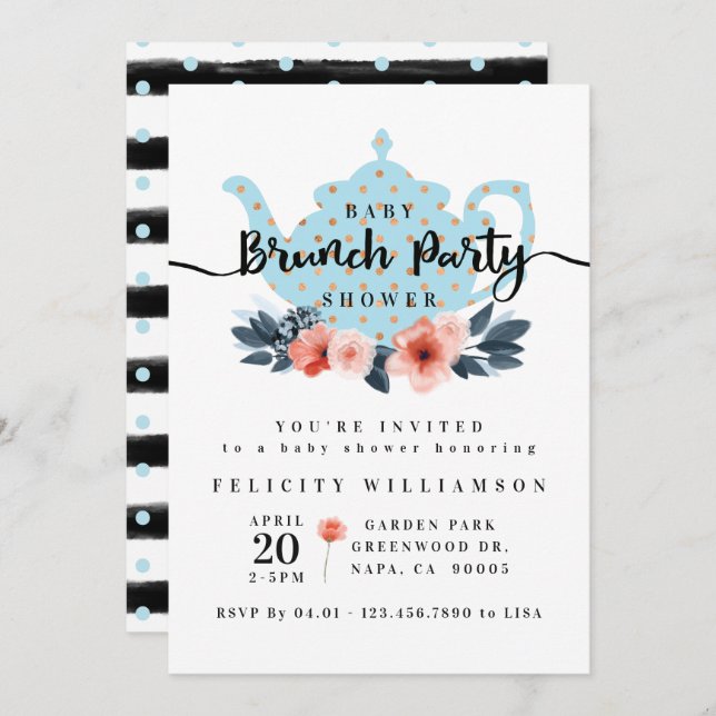 Chic Floral Bunch Party Boy Baby Shower Invitation (Front/Back)