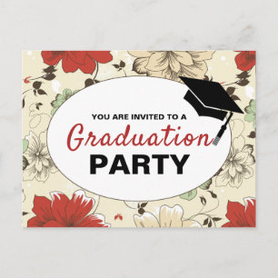 Chic Floral Cap, Graduation Party Invitation Postcard