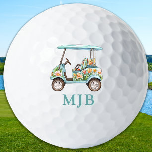 Chic Floral Cart Personalised 3 Initial Monogram Golf Balls