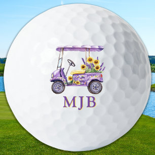Chic Floral Cart Personalized 3 Initial Monogram Golf Balls