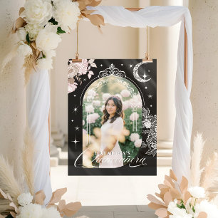 Chic Floral Celestial Moon Stars Photo Quinceanera Acrylic Sign