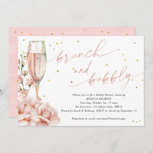 Chic  floral champagne flutes brunch and bubbly in invitation