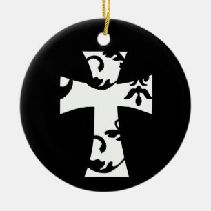 CHIC FLORAL CROSS DESIGN    CERAMIC TREE DECORATION