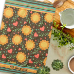 Chic Floral Custom Name or Quote Fun Pretty  Tea Towel<br><div class="desc">Chic Floral Hearts Brown and Yellow Whimsical kitchen towel. These colourful personalised towels are perfect to add some life to your kitchen. Pair it with a bottle of wine and it makes a great gift for friends, family, coworkers, neighbours, grandma, mum, etc. For more gift ideas, be sure to check...</div>