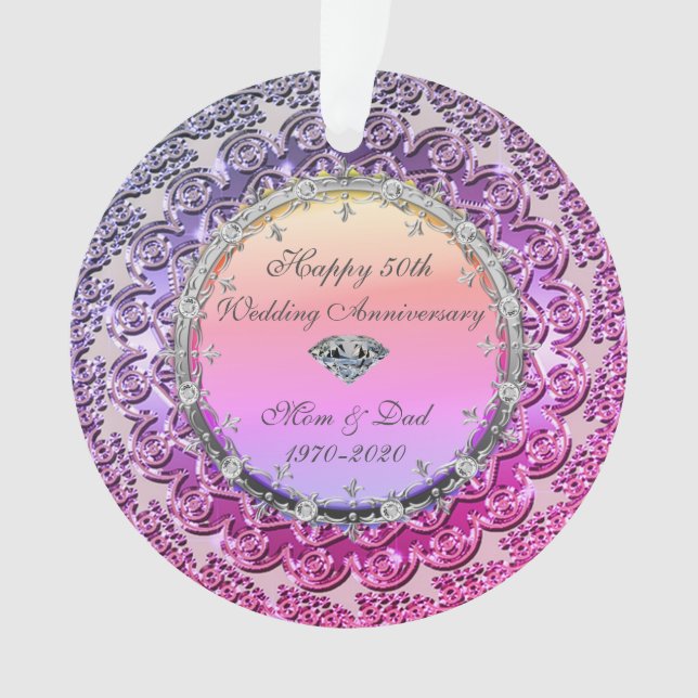 Chic Floral Diamond 50th Wedding Anniversary Ornament (Front)