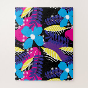 Chic Floral & Dot Pattern with Leaves Jigsaw Puzzle