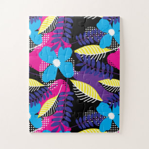 Chic Floral & Dot Pattern with Leaves Jigsaw Puzzle