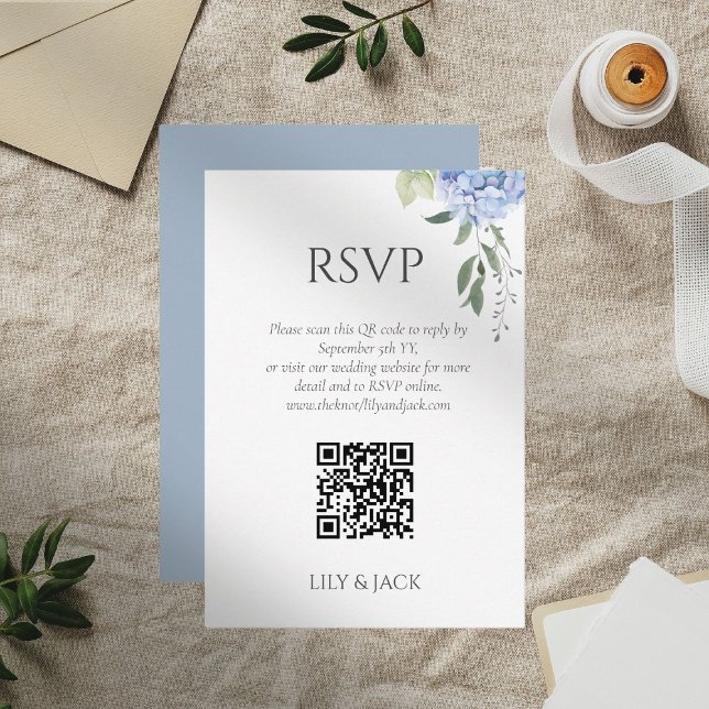 Chic Floral Dusty Blue Hydrangea Wedding RSVP Enclosure Card (Creator Uploaded)