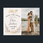 chic floral engagement photo save the date jigsaw  postcard<br><div class="desc">This chic floral wedding save the date is the perfect look for your wedding.</div>