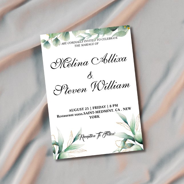 Chic Floral eucalyptus botanical wedding  Invitation (Creator Uploaded)