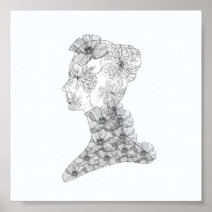Chic Floral Face Illustration Fashion Poster