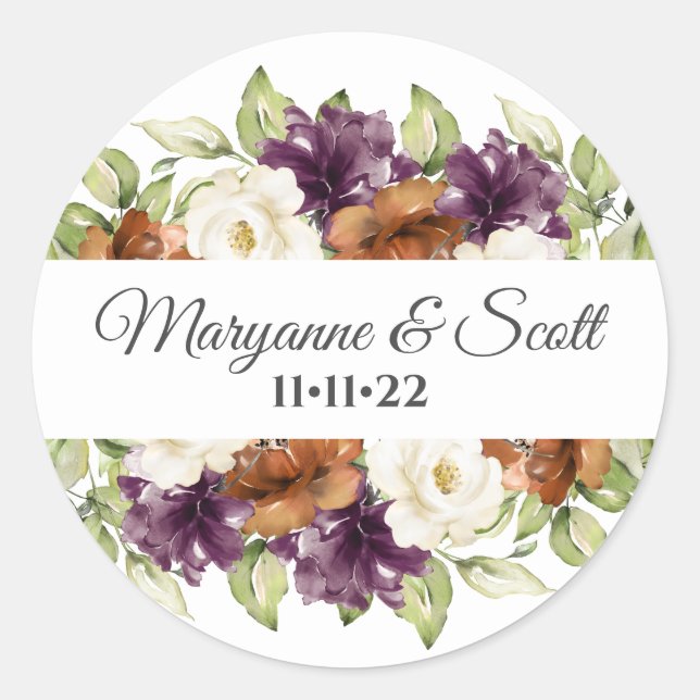 Chic Floral Fall Wedding Invitation Seal (Front)
