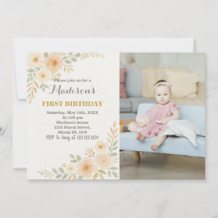 Chic Floral First Birthday Invitation