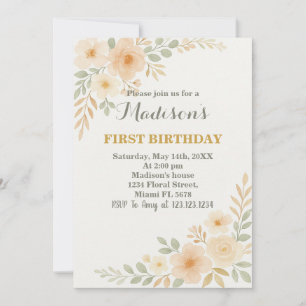 Chic Floral First Birthday Invitation
