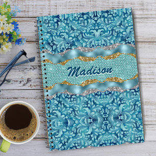 Chic floral glittery gold teal Turquoise monogram Notebook