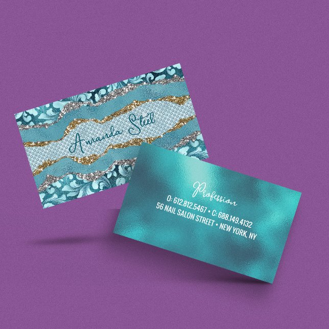 Chic floral glittery gold Turquoise teal monogram  Business Card (Creator Uploaded)