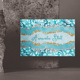 Chic floral glittery gold Turquoise teal monogram Magnetic Business Card
