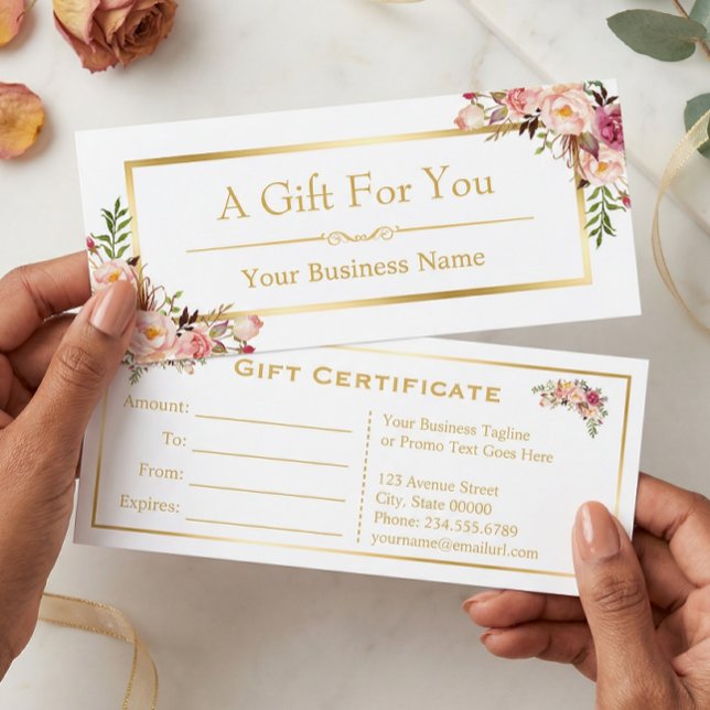 Chic Floral Gold Beauty Salon Gift Certificate (Creator Uploaded)