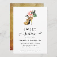 Chic Floral Gold Heels Sweet 16 Birthday