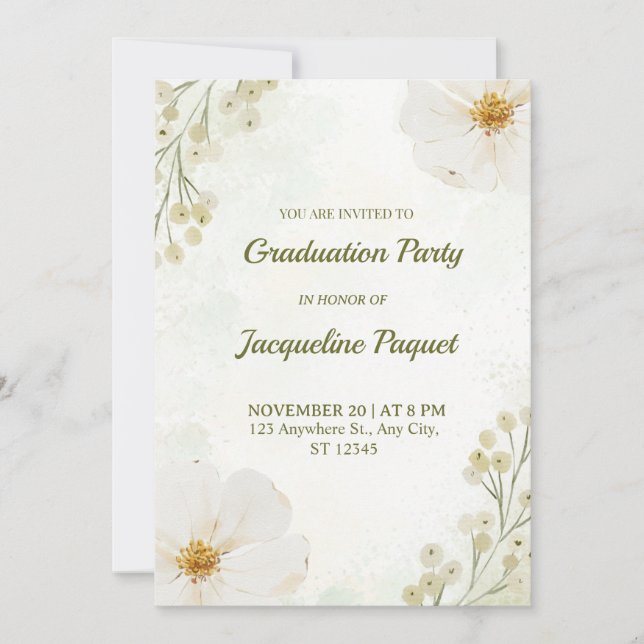 Chic Floral Graduation Party Invitation Card (Front)