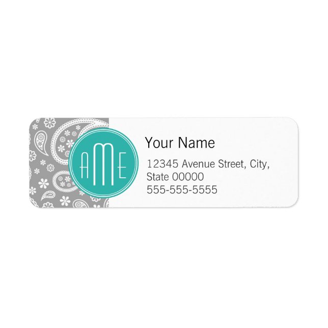 Chic Floral Grey Paisley Pattern & Blue Monogram (Front)