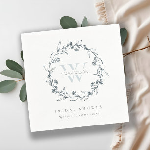 Chic Floral Laurel Wreath Monogram Bridal Shower Napkin