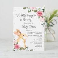 Chic Floral Little Bunny Baby Shower Invitation