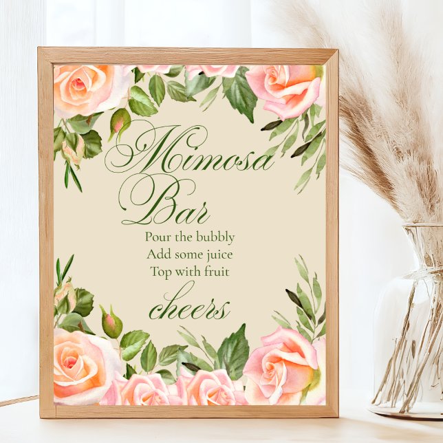 Chic Floral Mimosa Bar Bridal Shower Table Sign (Creator Uploaded)