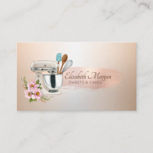 Chic Floral Mixer Rose Gold Brush Stroke,Bakery Business Card