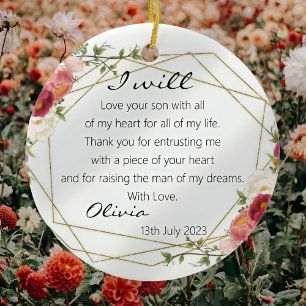 Chic Floral Mother of Groom Bride Gift Keepsake Ceramic Tree Decoration