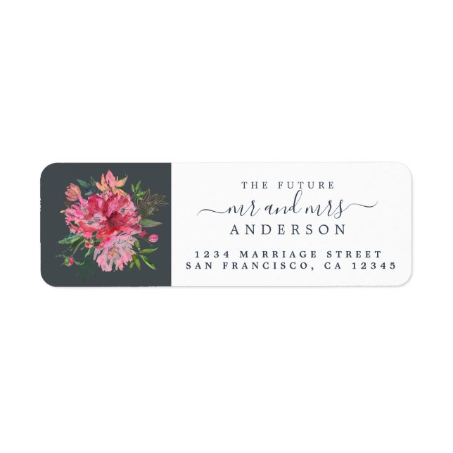 Chic Floral Mr Mrs Monogram Wedding Return Address (Front)