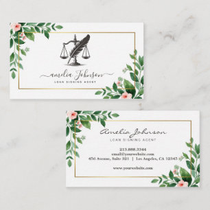 Chic Floral Notary Loan Signing Agent Professional Business Card