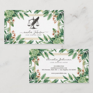 Chic Floral Notary Loan Signing Agent Professional Business Card