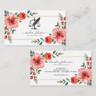 Chic Floral Notary Loan Signing Agent Professional Business Card